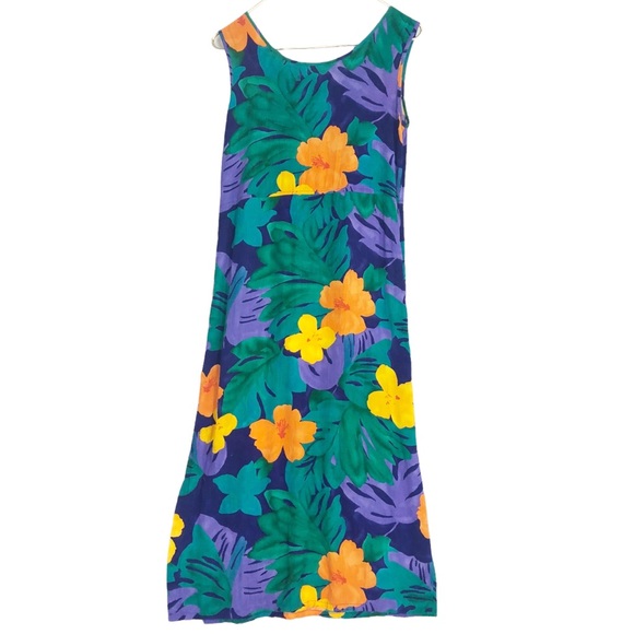 VINTAGE Jams World Tropical Floral “Bisctera” Print Midi Tank Dress Side Slit - Picture 6 of 10